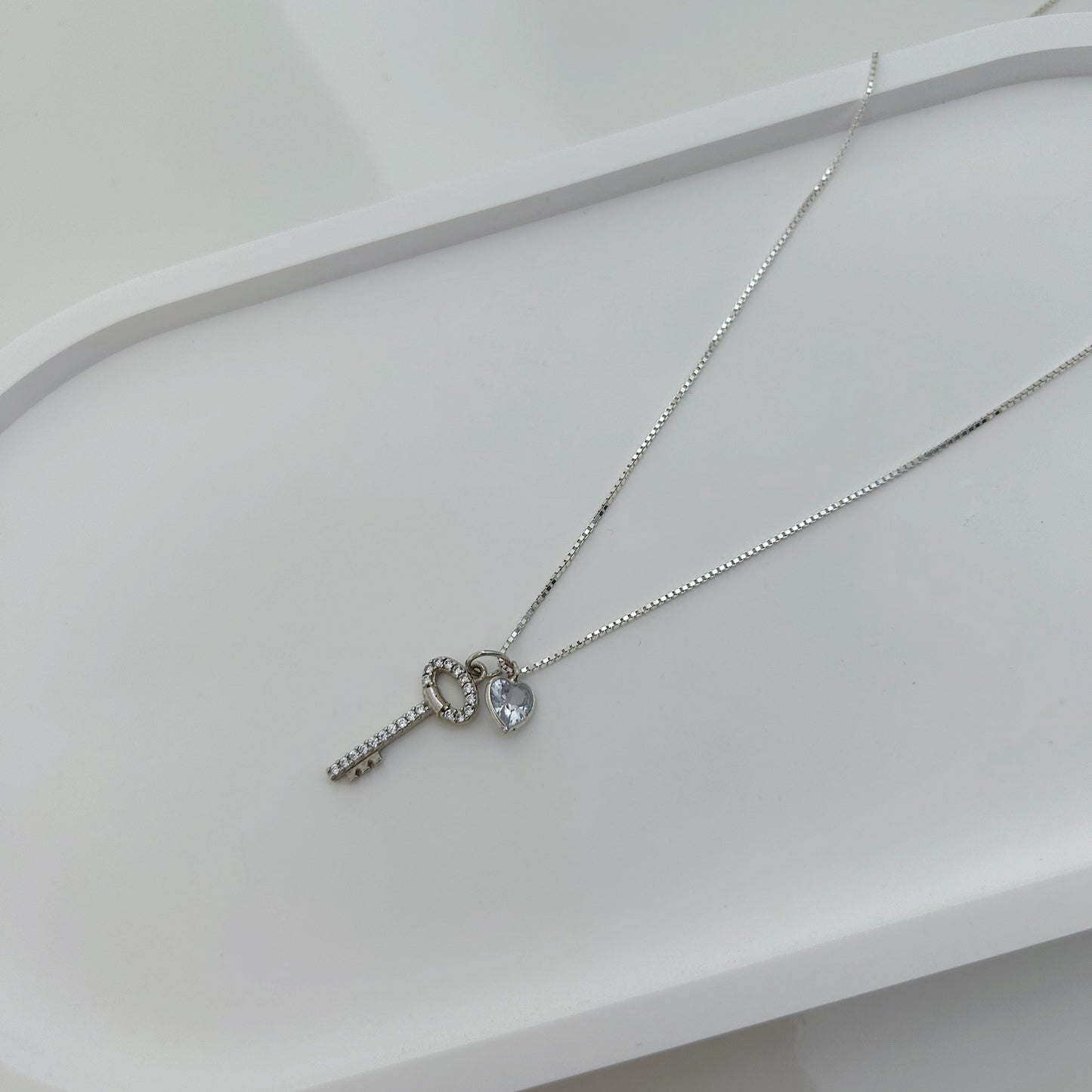 Pavè Key and Crystal Heart Necklace