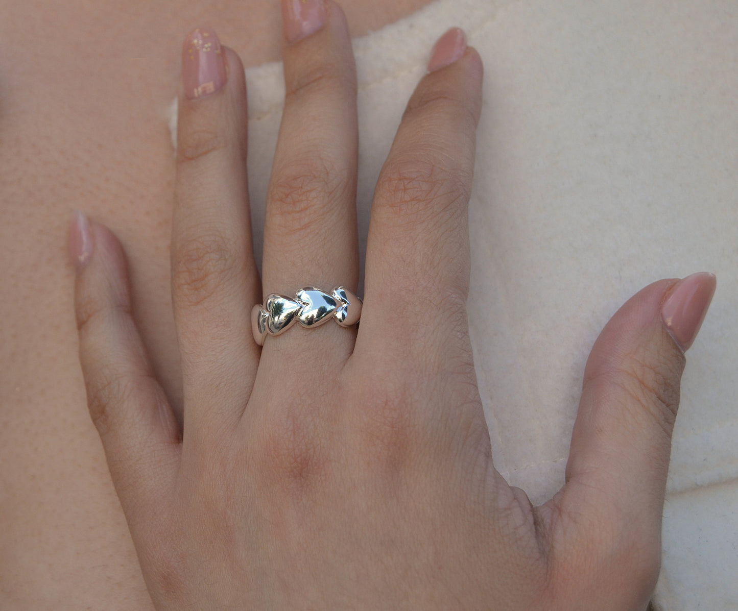 Chunky Hearts Band Ring